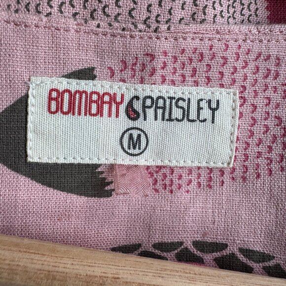 Bombay Paisley Sz Md Pink Fish Print Shift Dress Linen Cotton Blend Boho Global - Picture 4 of 16